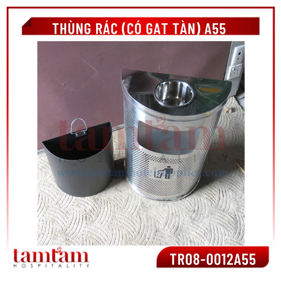 Thùng rác A55 bán nguyệt có gạt tàn - Ảnh 2