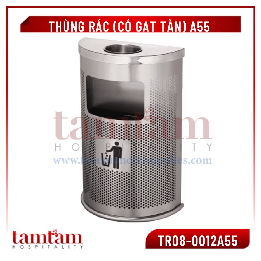 Thùng rác A55 bán nguyệt có gạt tàn - Ảnh 3